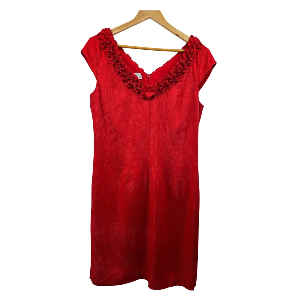 Kay Unger Dress Women 12 Ruffle Neck 100% Silk Sheath Classic Elegance Timeless